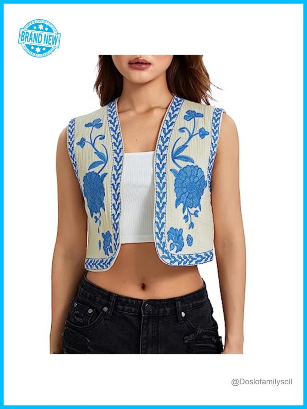 Embroidered Vest Top Women Sleeveless Open Front Boho Cardigan